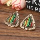 Retro Ethnic Colorful Cloth Triangle Alloy Ear Stud Women Earrings