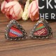 Retro Ethnic Colorful Cloth Triangle Alloy Ear Stud Women Earrings