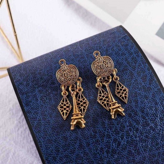 Retro Gold Tower Ear Drop Earrings Alloy Geometric Earring Jewelry For Women