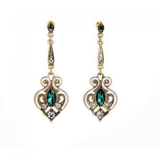 Retro Peach Heart Elegant Earring Green Gem Ear Drop For Women