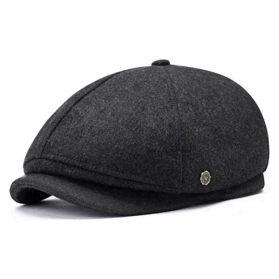 Retro Winter Thicken Woolen Blending Beret Hat Outdoor Plain Octagon Newsboy Caps for Men Women