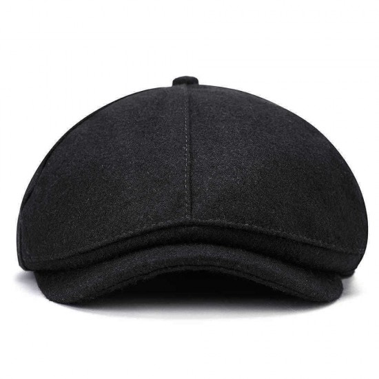 Retro Winter Thicken Woolen Blending Beret Hat Outdoor Plain Octagon Newsboy Caps for Men Women