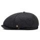 Retro Winter Thicken Woolen Blending Beret Hat Outdoor Plain Octagon Newsboy Caps for Men Women