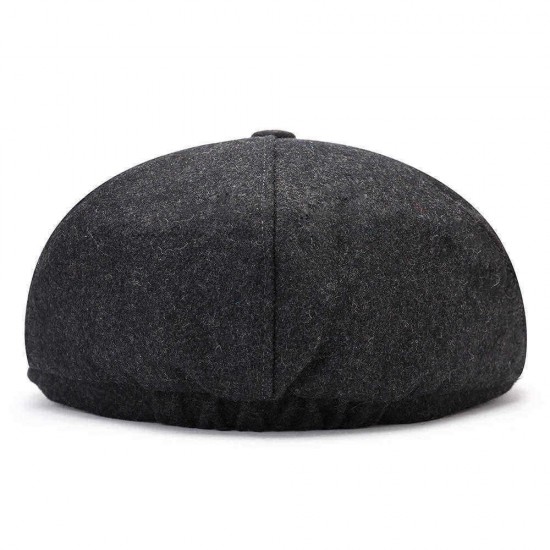 Retro Winter Thicken Woolen Blending Beret Hat Outdoor Plain Octagon Newsboy Caps for Men Women