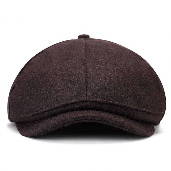 Retro Winter Thicken Woolen Blending Beret Hat Outdoor Plain Octagon Newsboy Caps for Men Women