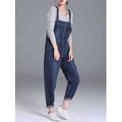 S-6XL Casual Women Denim Pockets Jumpsuit Playsuit