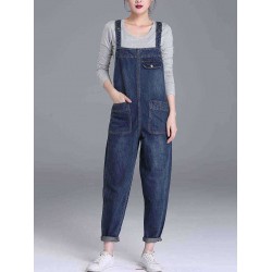 S-6XL Casual Women Denim Pockets Jumpsuit Playsuit