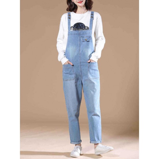 S-6XL Casual Women Denim Pockets Jumpsuit Playsuit