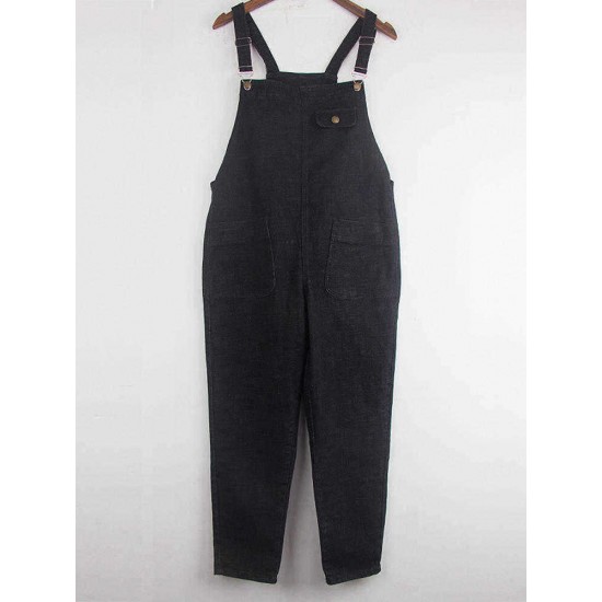 S-6XL Casual Women Denim Pockets Jumpsuit Playsuit