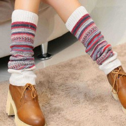 Senshoes Vintage Color Striped Fashion Piles Socks Boots Leggings Korean Legs Tube Socks