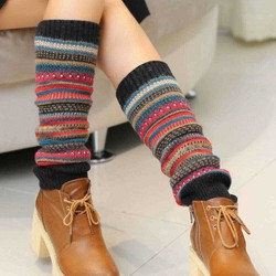 Senshoes Vintage Color Striped Fashion Piles Socks Boots Leggings Korean Legs Tube Socks