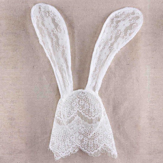 Sexy Hot Black Flowers Lace Rabbit Bunny Ears Headbrand Club Wear