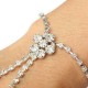 Silver Plated Crystal Flower Ring Bracelet Rhinestone Metal Chain