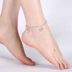 Simple Hollow Flower Pendant Silver Plated Adjustable Anklet