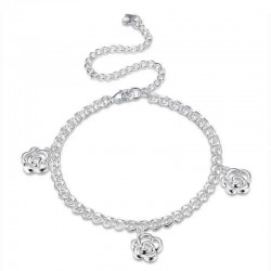 Simple Hollow Flower Pendant Silver Plated Adjustable Anklet