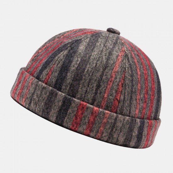 Skull Caps Striped Plush Soft Fabric Wavy Pattern Brimless Hats