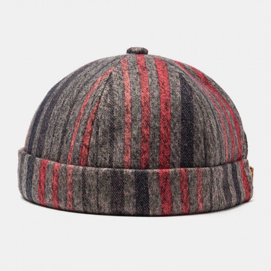 Skull Caps Striped Plush Soft Fabric Wavy Pattern Brimless Hats