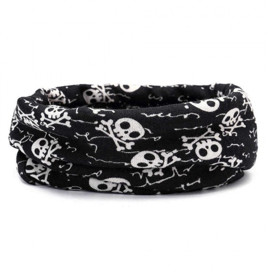 Skull Pattern Double Layers Headgear Beanie Hat Dual-Use Hip-Hop Dance Hat Scarf