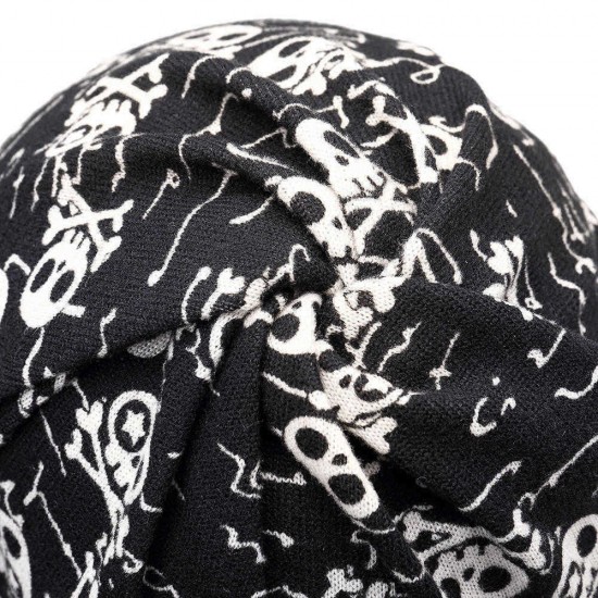 Skull Pattern Double Layers Headgear Beanie Hat Dual-Use Hip-Hop Dance Hat Scarf