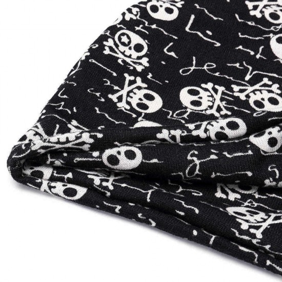 Skull Pattern Double Layers Headgear Beanie Hat Dual-Use Hip-Hop Dance Hat Scarf