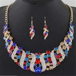 Statement Jewelry Set Colorful Rhinestone Corkscrew Spin Pendant Fashion Necklace Earrings for Women