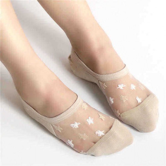 Summer Glass Crystal Silk Breathable Boat Socks For Women Thin Casual Short Socks