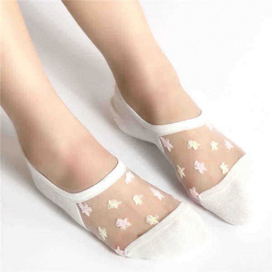 Summer Glass Crystal Silk Breathable Boat Socks For Women Thin Casual Short Socks