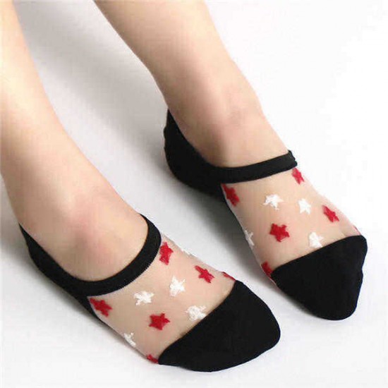 Summer Glass Crystal Silk Breathable Boat Socks For Women Thin Casual Short Socks