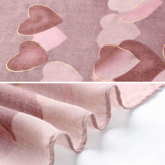 Summer Linen Breathable Heart-Shaped Printed Scarf Vintage Women Outdoor Shawl