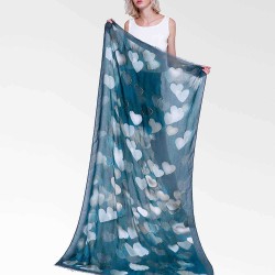 Summer Linen Breathable Heart-Shaped Printed Scarf Vintage Women Outdoor Shawl