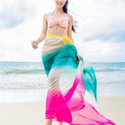 Summer Sunscreen Beach Towel Chiffon Soft Oversized Printing Scarves Shawls For Women