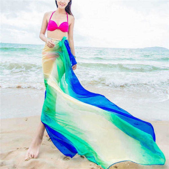 Summer Sunscreen Beach Towel Chiffon Soft Oversized Printing Scarves Shawls For Women