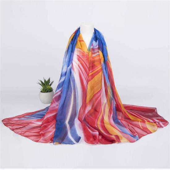 Summer Sunscreen Beach Towel Chiffon Soft Oversized Printing Scarves Shawls For Women