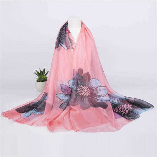 Summer Sunscreen Beach Towel Chiffon Soft Oversized Printing Scarves Shawls For Women