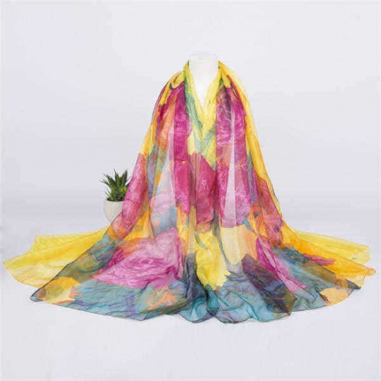 Summer Sunscreen Beach Towel Chiffon Soft Oversized Printing Scarves Shawls For Women