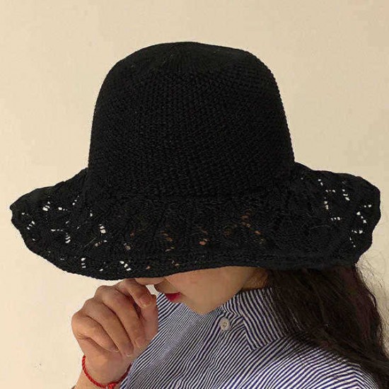 Summer Women Hole Breathable Bucket Hats Outdoor Wide Brim Sunscreen Sun Hat