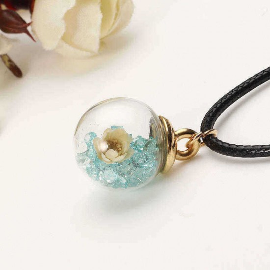 Sweet Crystal Glass Ball Natural Flower Wax Rope Women Necklaces