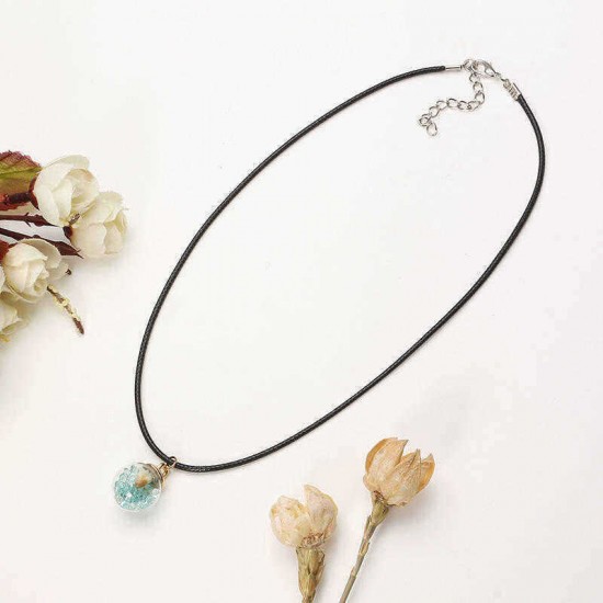 Sweet Crystal Glass Ball Natural Flower Wax Rope Women Necklaces