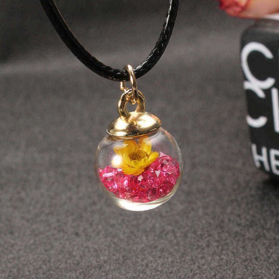 Sweet Crystal Glass Ball Natural Flower Wax Rope Women Necklaces