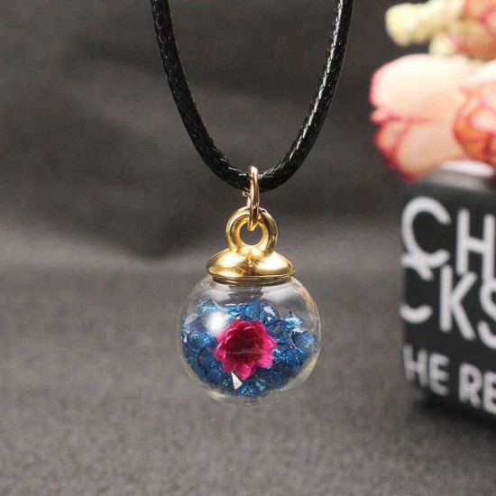 Sweet Crystal Glass Ball Natural Flower Wax Rope Women Necklaces