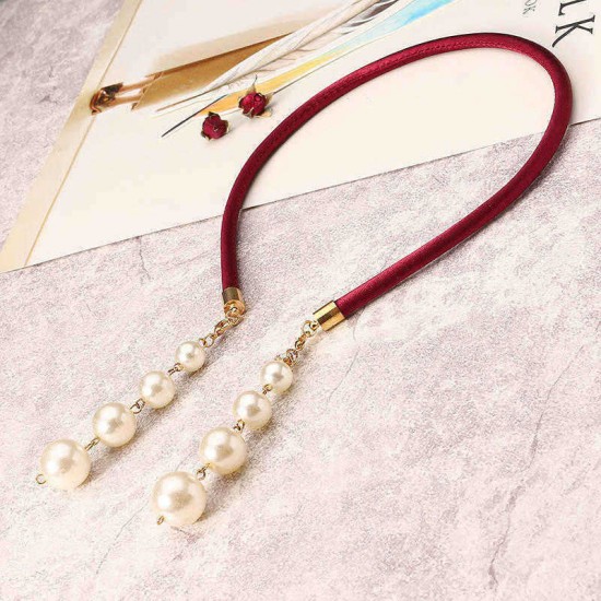 Sweet Hair Band Elegant Pearl Pendant Gemstone Fake Earrings Headbrand Hair Accessories for Women