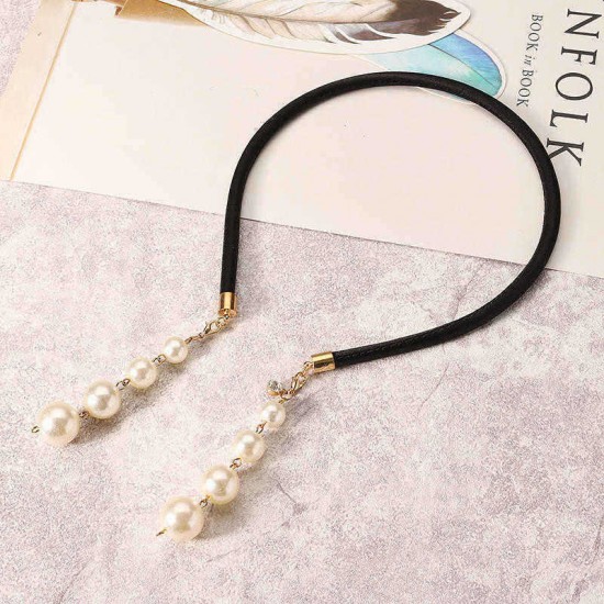 Sweet Hair Band Elegant Pearl Pendant Gemstone Fake Earrings Headbrand Hair Accessories for Women