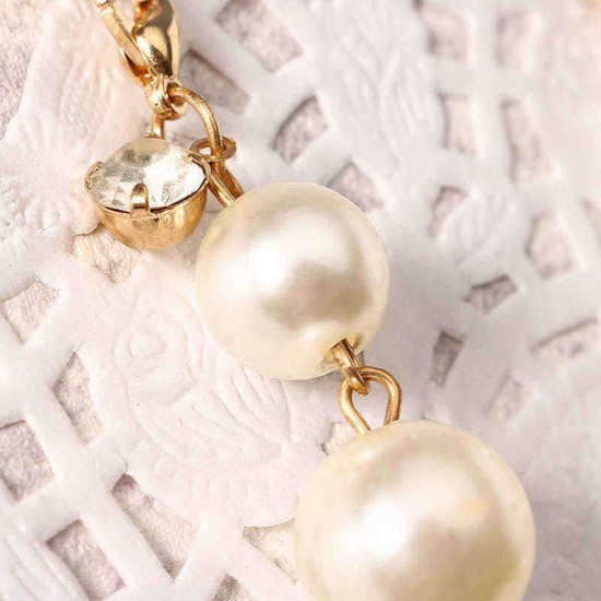 Sweet Hair Band Elegant Pearl Pendant Gemstone Fake Earrings Headbrand Hair Accessories for Women