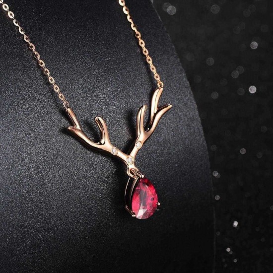 Sweet Style Deer Women Pendant Necklace Rose Gold Ruby Gold Plated Necklace