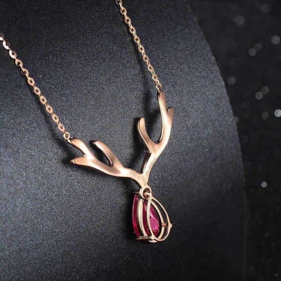 Sweet Style Deer Women Pendant Necklace Rose Gold Ruby Gold Plated Necklace