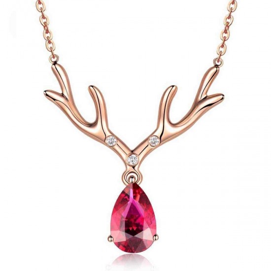 Sweet Style Deer Women Pendant Necklace Rose Gold Ruby Gold Plated Necklace