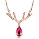 Sweet Style Deer Women Pendant Necklace Rose Gold Ruby Gold Plated Necklace