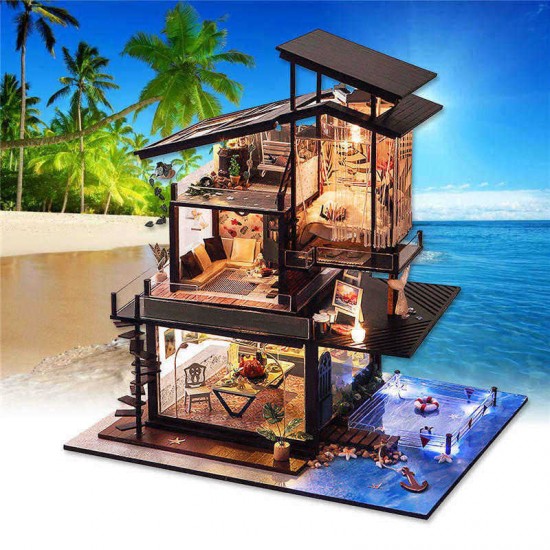 T-Yu Dollhouse DIY Valencia Coastal Villa Doll House Miniature Furniture Kit Collection Gift