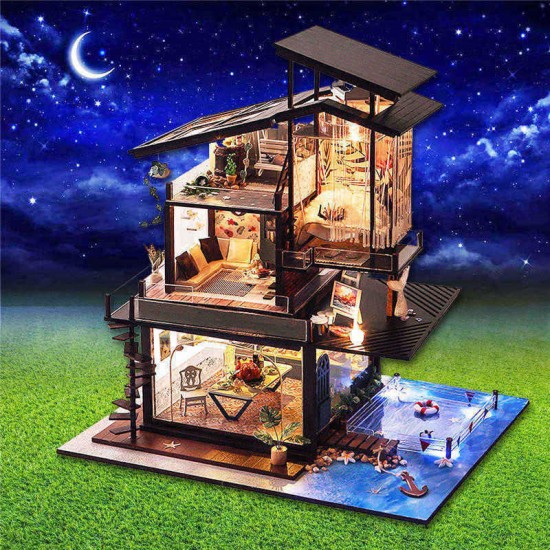 T-Yu Dollhouse DIY Valencia Coastal Villa Doll House Miniature Furniture Kit Collection Gift