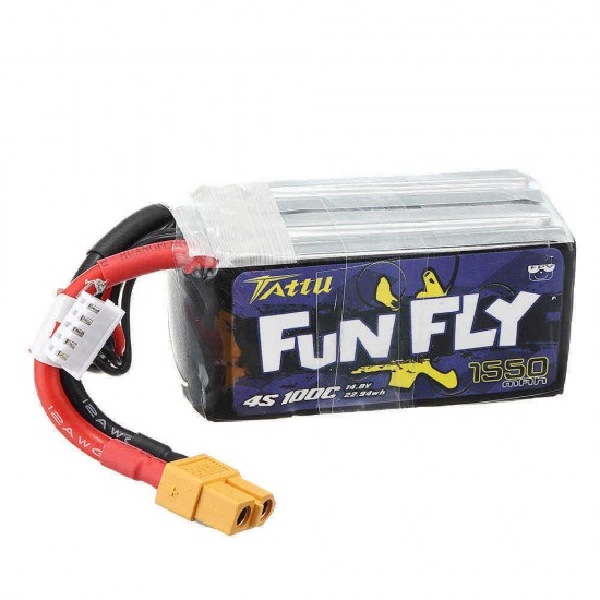 TATTU Funfly 14.8V 1550mAh 100C 4S XT60 Plug Lipo Battery for Emax HAWK 5 FPV Racing Drone